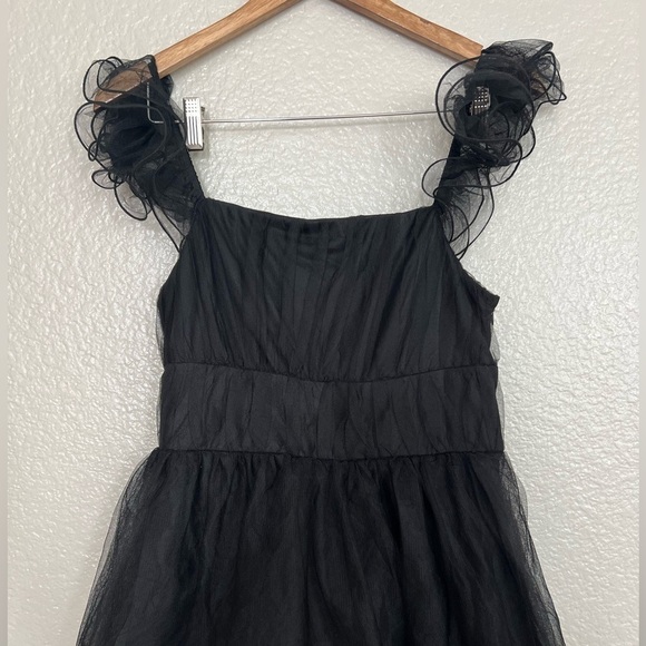 NWOT Tulle For Love Black Mesh Tulle Tiered Ruffled Maxi Dress - Picture 4 of 10